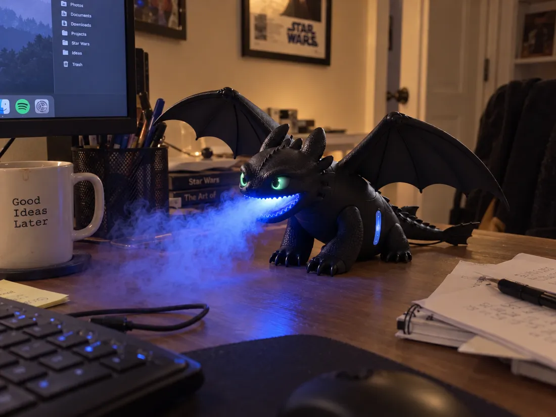 Night Mist dragon on a gaming desk with RGB lighting